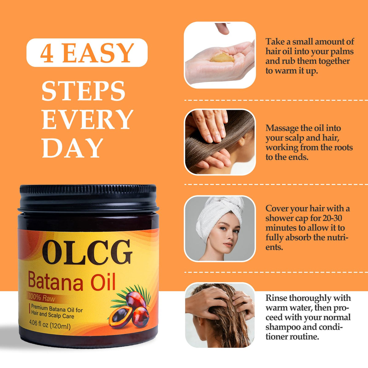OLCG Batana oil paste massaged into scalp displaying targeted nourishment and soothing