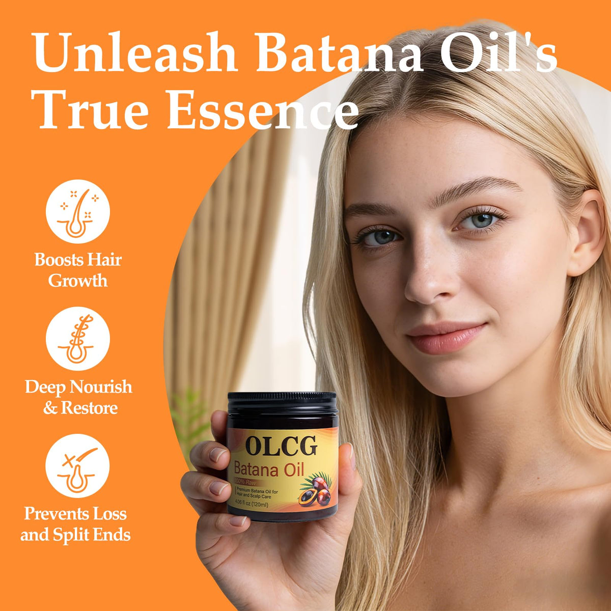 OLCG Batana oil paste next to a ruler and bottle showing the 120ml size and portability