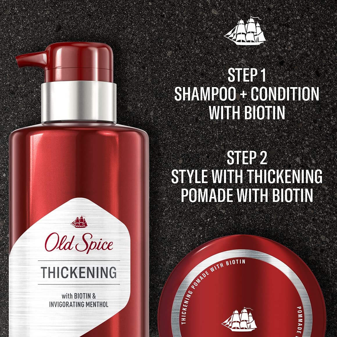 Old Spice 2‑in‑1 closeup showing menthol texture and cleansing action for invigorated scalp