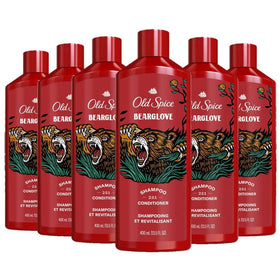 Old Spice bottle front packaging showing Bearglove scent and size benefits