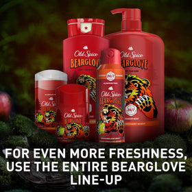 Old Spice Bearglove logo label close-up emphasizing signature fragrance