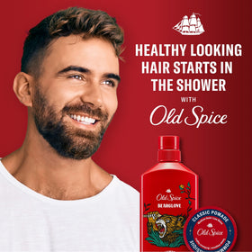 Six Old Spice bottles arranged to show value pack convenience