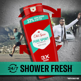 Old Spice gel being dispensed into hand for easy lather and quick cleanse