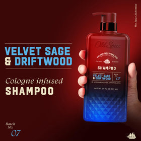 Old Spice label detail highlighting The Spice Alchemist branding and benefits
