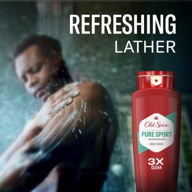 Old Spice cap and pour detail highlighting easy dispensing and non-slip grip
