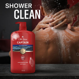 Old Spice Captain 33.4 oz next to common items for scale, offering long-lasting supply benefit