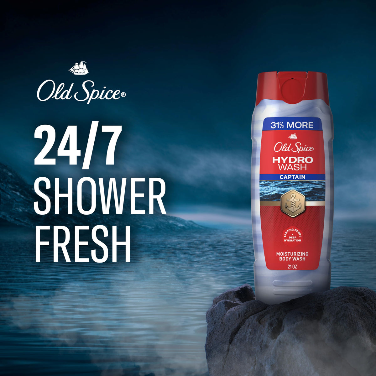 Old Spice Captain close-up label highlighting Captain scent and blend