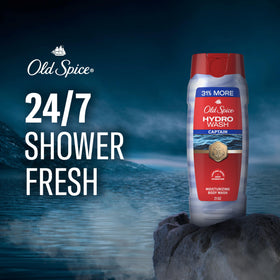 Old Spice Captain close-up label highlighting Captain scent and blend