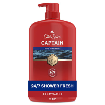 Old Spice Captain front packaging showing bergamot scent and bold look, boosts confidence