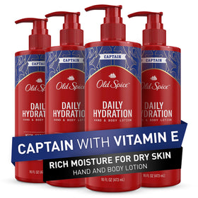 Old Spice bottle front packaging showing Captain scent and hydration benefits