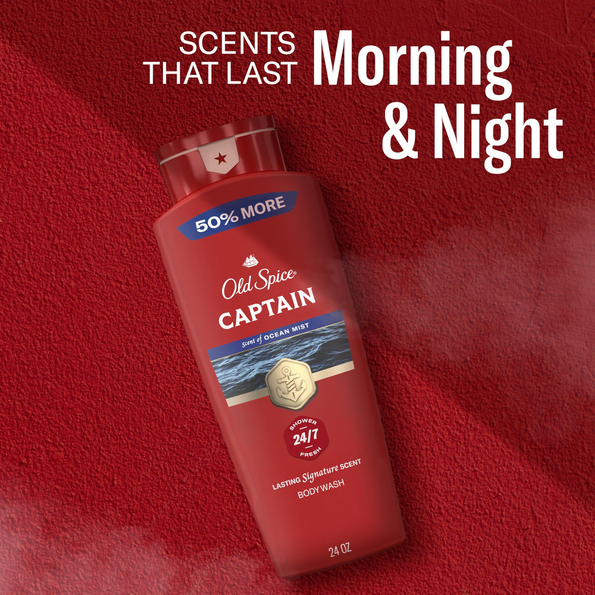 Old Spice Captain applied to skin with visible hydrated, refreshed finish