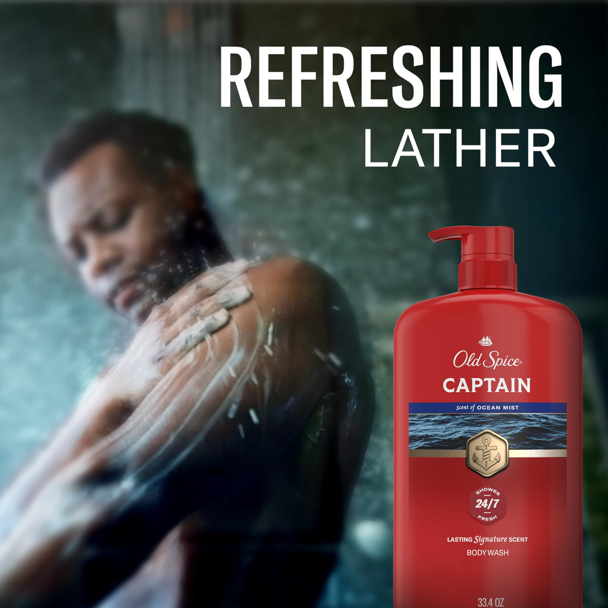 Old Spice Captain label ingredients detail showing scent notes and product transparency benefit