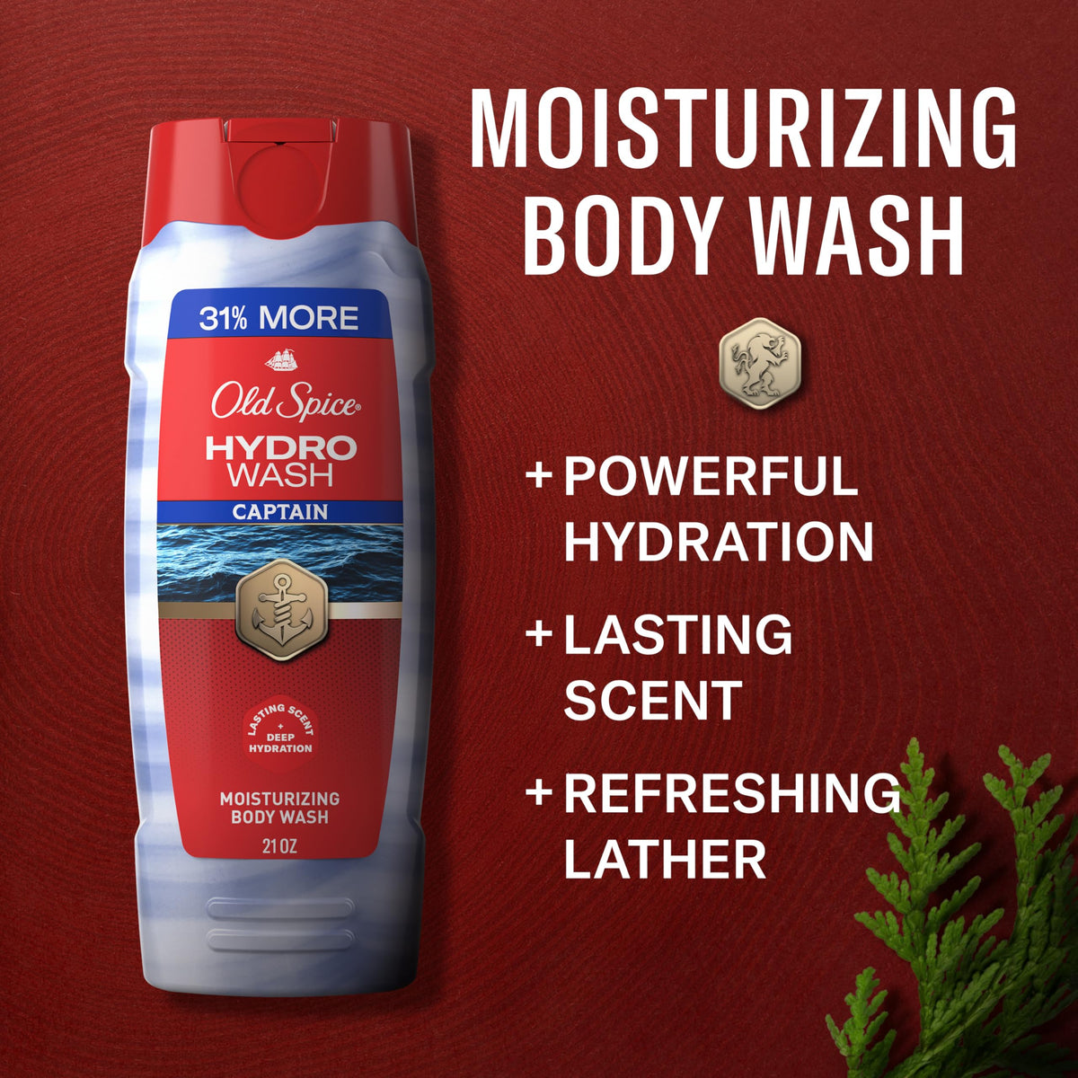 Old Spice Captain pouring into hand with lather for easy cleansing