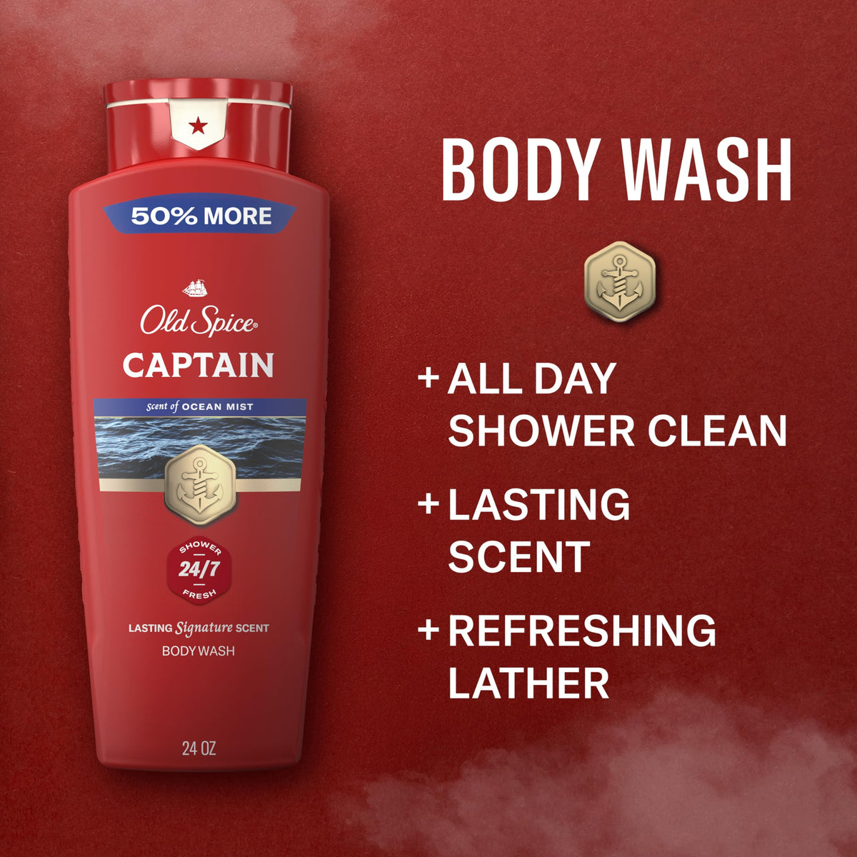 Old Spice Captain being poured to create rich lather for effective cleansing
