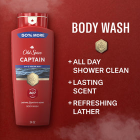 Old Spice Captain being poured to create rich lather for effective cleansing