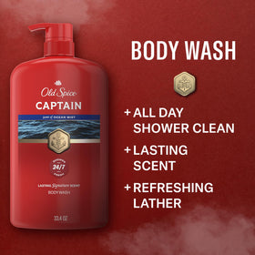 Old Spice Captain pump closeup highlighting easy dispensing and convenient daily use benefit