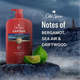 Old Spice Captain displayed with Red Collection products showing scent layering benefit