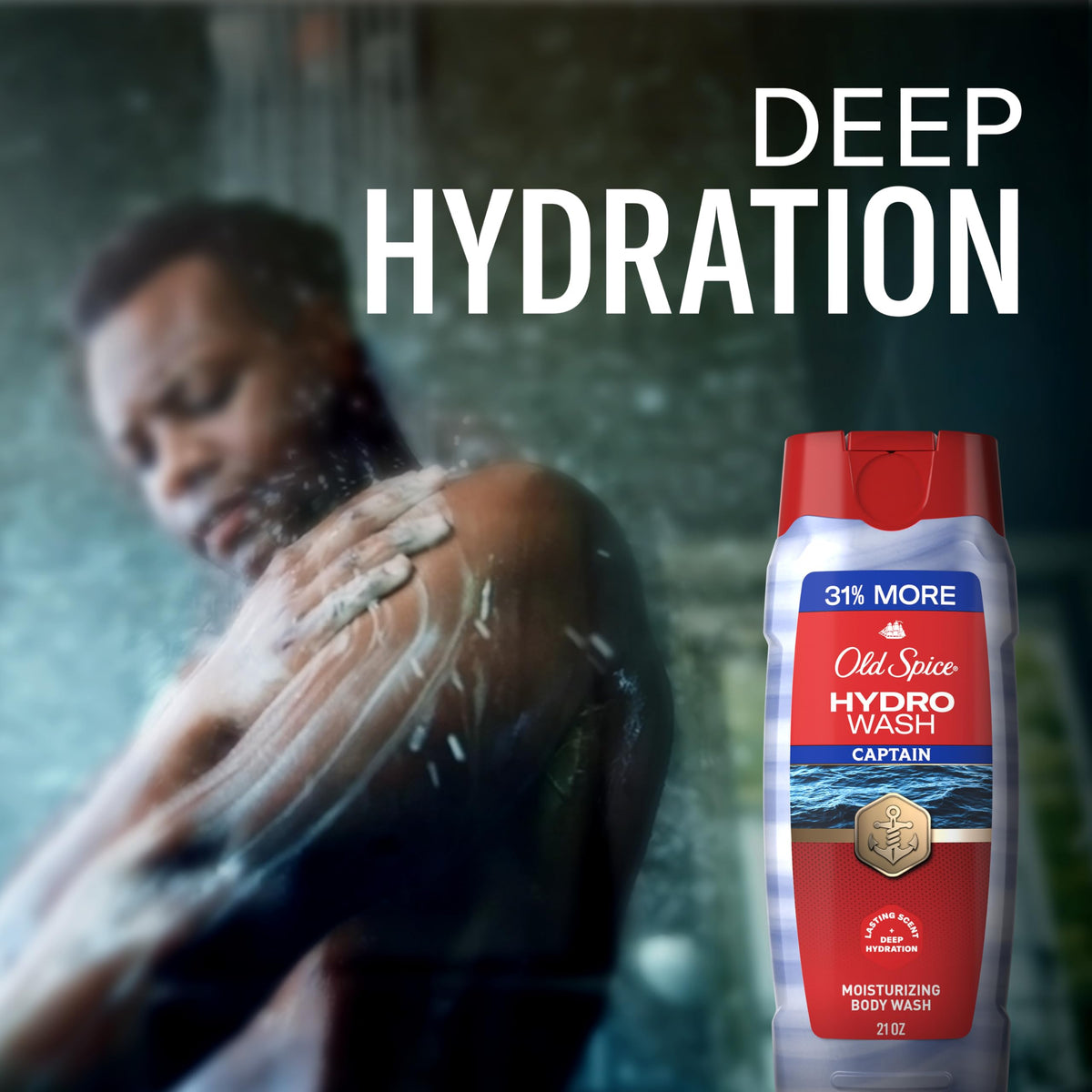 Old Spice Captain foam texture close-up showing moisturizing lather