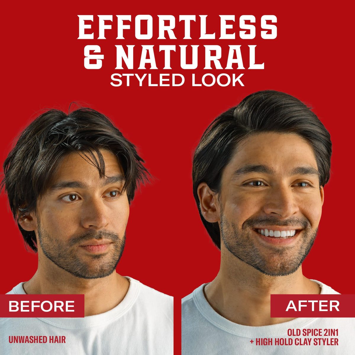 Old Spice clay applied to damp hair demonstrating customizable hold options