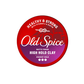 Old Spice clay on bathroom vanity in lifestyle setting representing daily grooming routine
