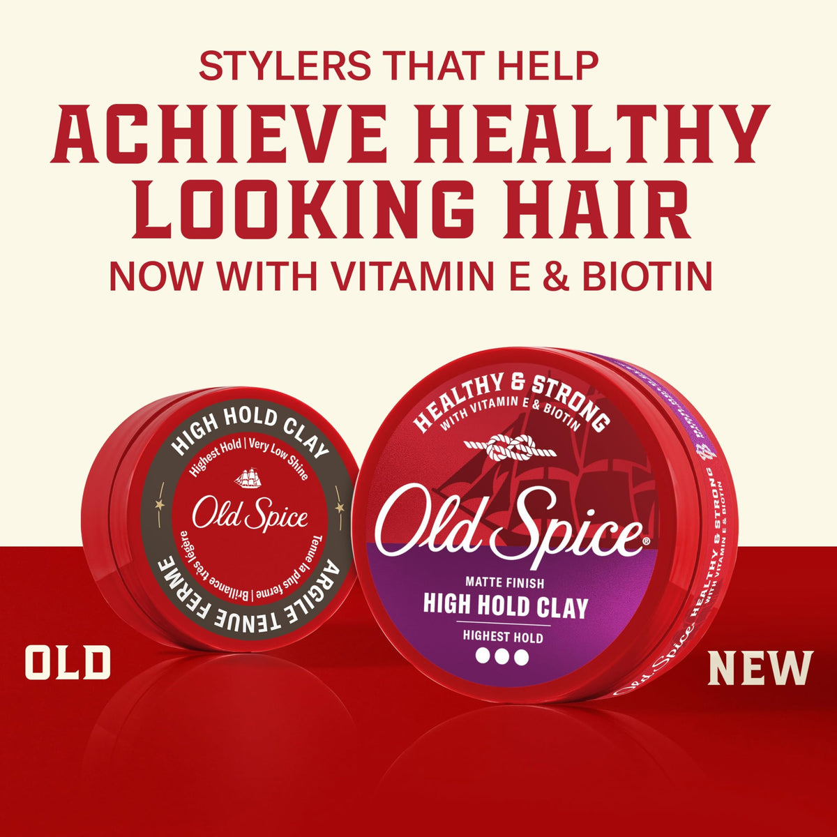 Old Spice clay open jar texture close-up revealing matte, workable styling paste