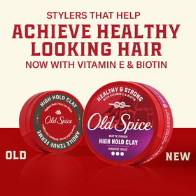 Old Spice clay open jar texture close-up revealing matte, workable styling paste
