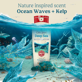 Old Spice Deep Sea scent elements illustrated with citrus and kelp for fragrance appeal