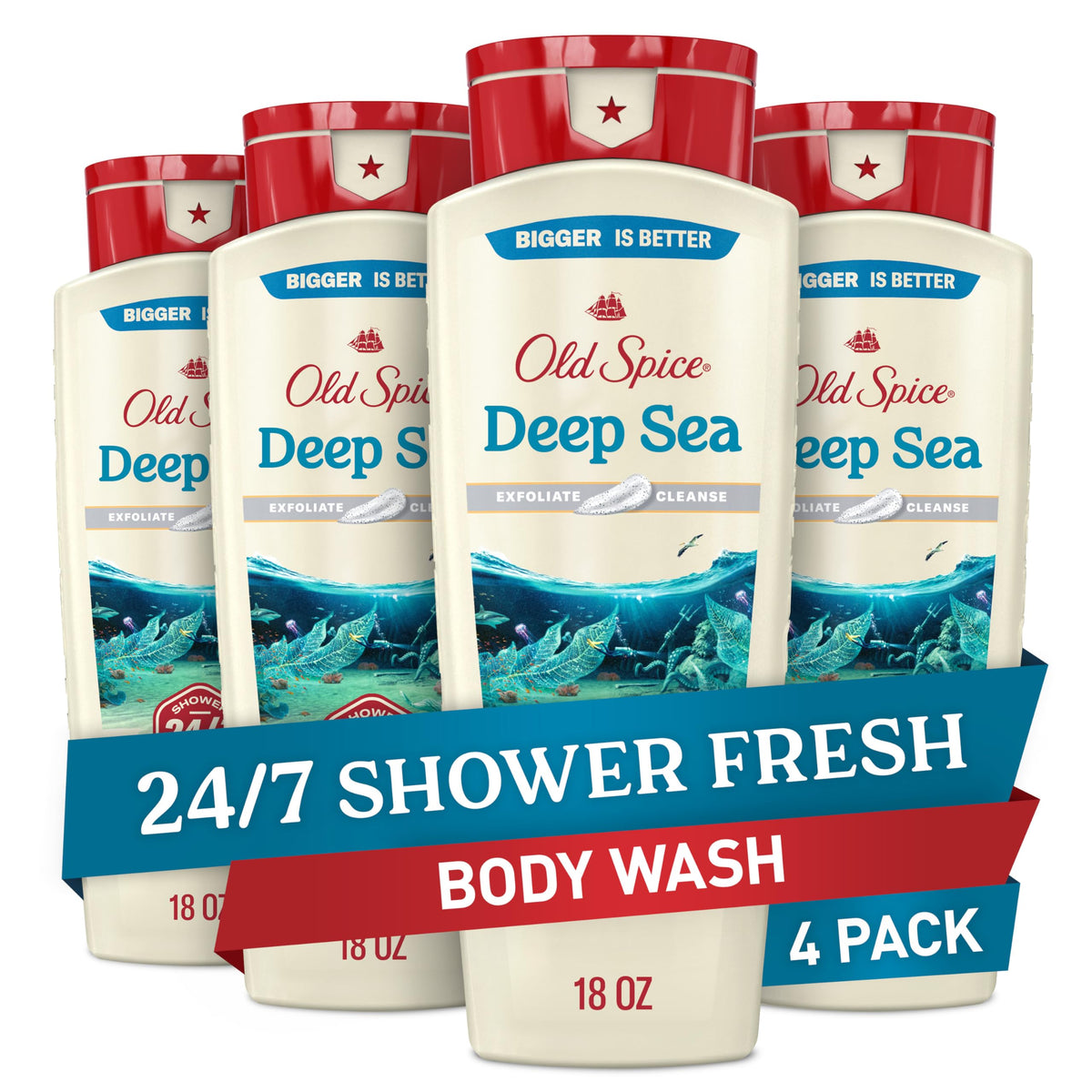 Old Spice Deep Sea front packaging showing bottle and label, promises lasting freshness