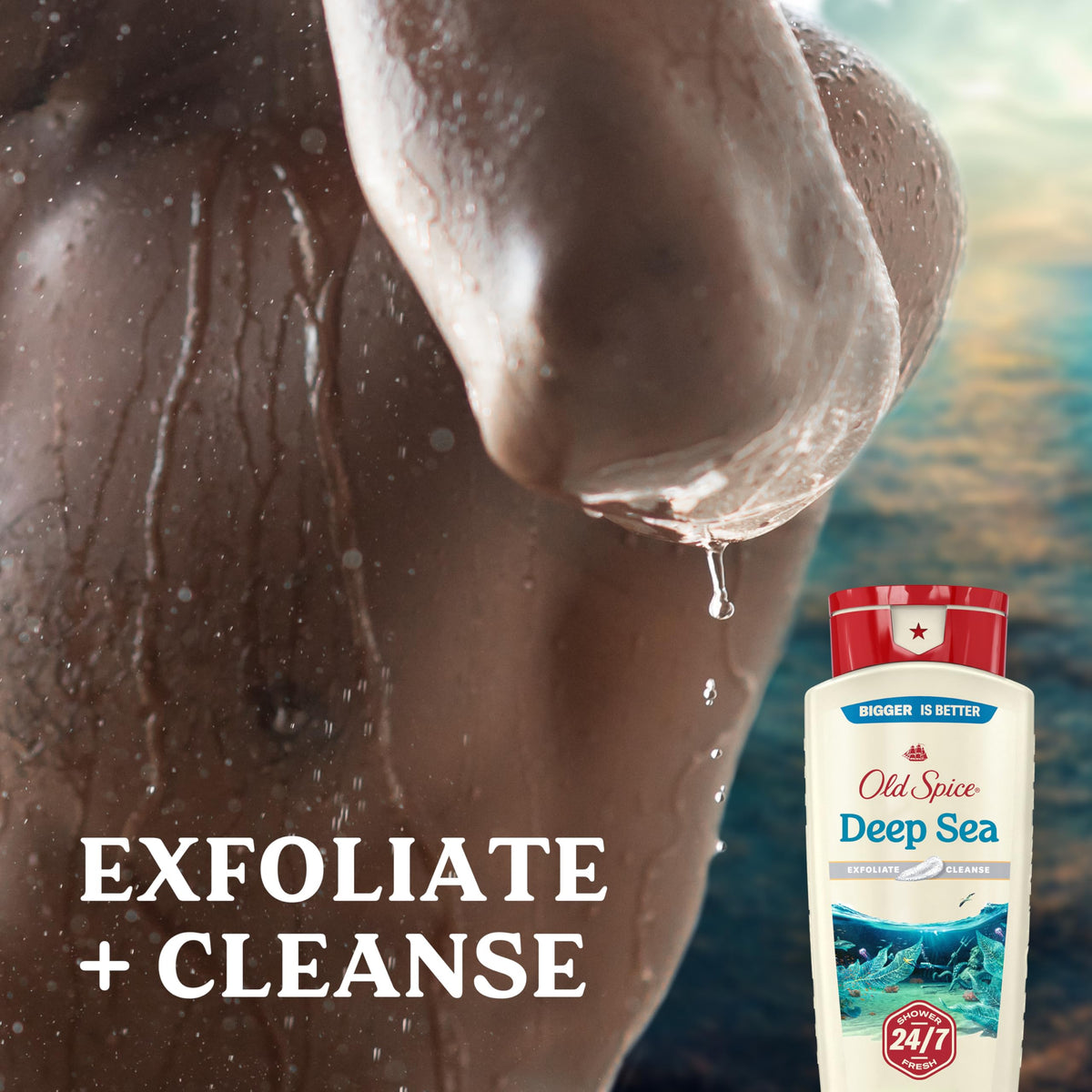 Old Spice Deep Sea pump close-up dispensing precise amount for easy application