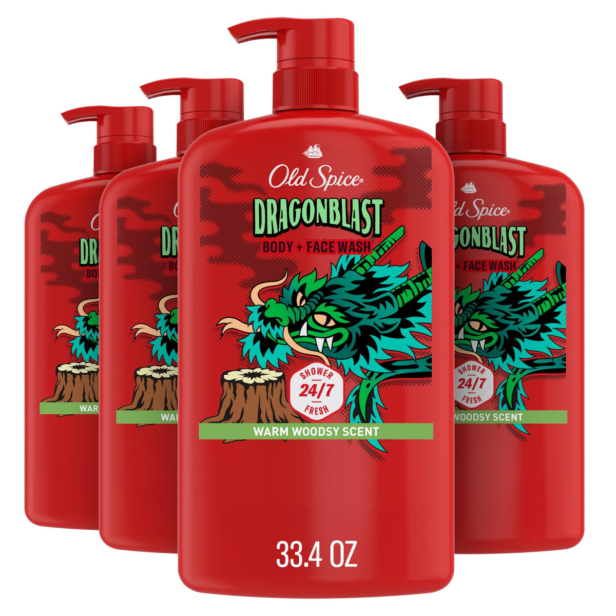 Old Spice Dragonblast front packaging showing large bottle and scent benefit