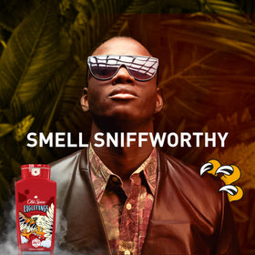 Old Spice Eaglefangs on bathroom shelf presenting ready-to-use grooming benefit