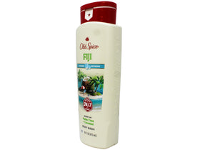 Old Spice Fiji label detail showing brand and scent for quick identification at a glance