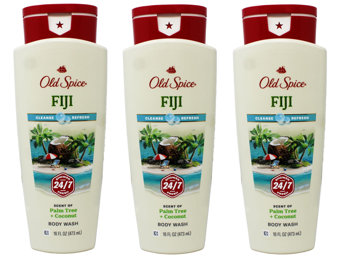 Old Spice Fiji lifestyle shower scene showing product in use and fresh scent benefit