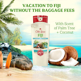 Old Spice Fiji four-pack stacked to show value and travel-ready backup bottles