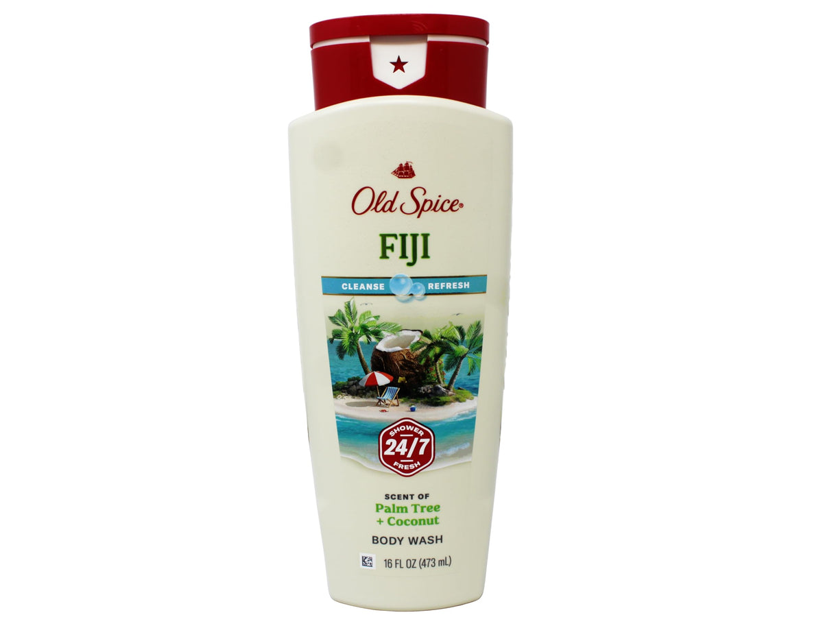 Old Spice Fiji pump close-up demonstrating easy dispensing and reliable shower use