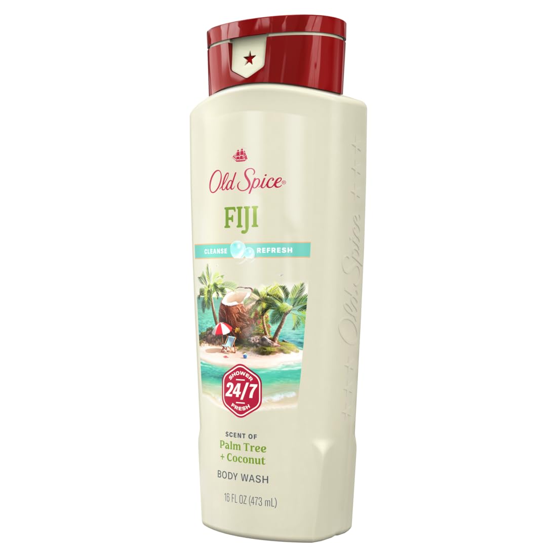 Old Spice Fiji in shower setting being used, showing fresh scent and quick rinse benefit