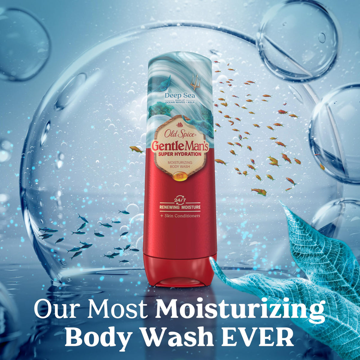 Old Spice fragrance visual with ocean waves and kelp suggesting a fresh scent
