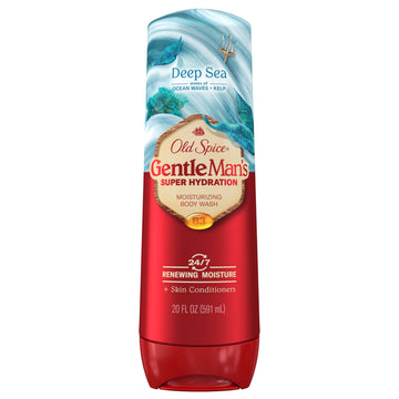 Old Spice front packaging showing GentleMan’s Super Hydration bottle and benefits