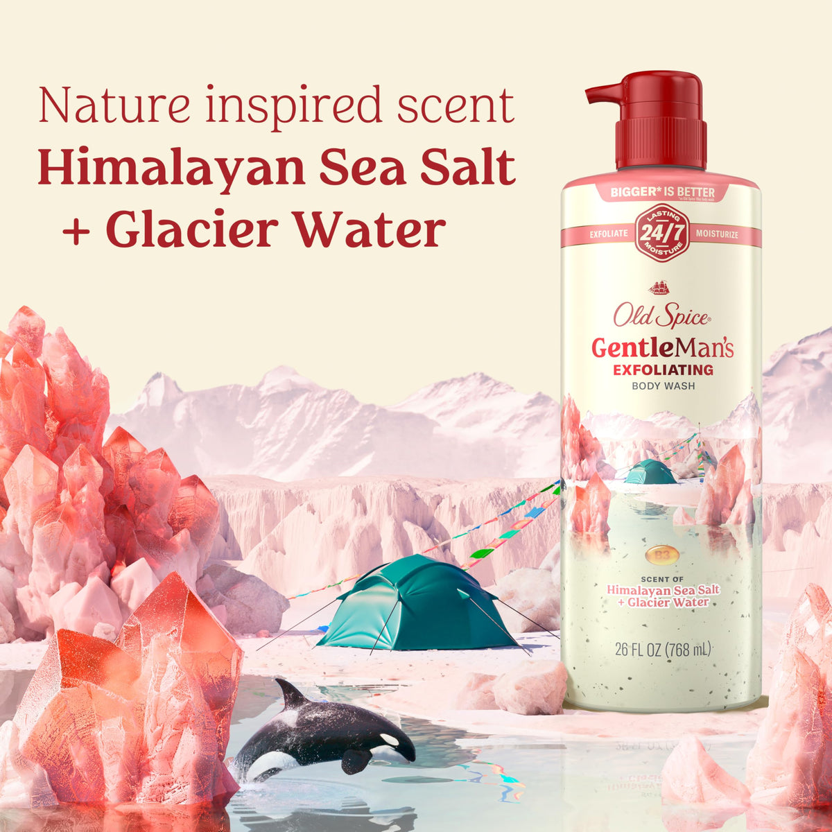Old Spice GentleMan's in-shower use lifestyle shot showing effective cleansing