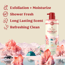 Old Spice GentleMan's pump dispenser close-up for easy shower handling