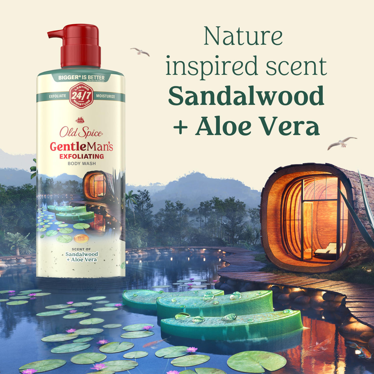 Old Spice GentleMan's back label close-up showing ingredients and paraben-free benefit