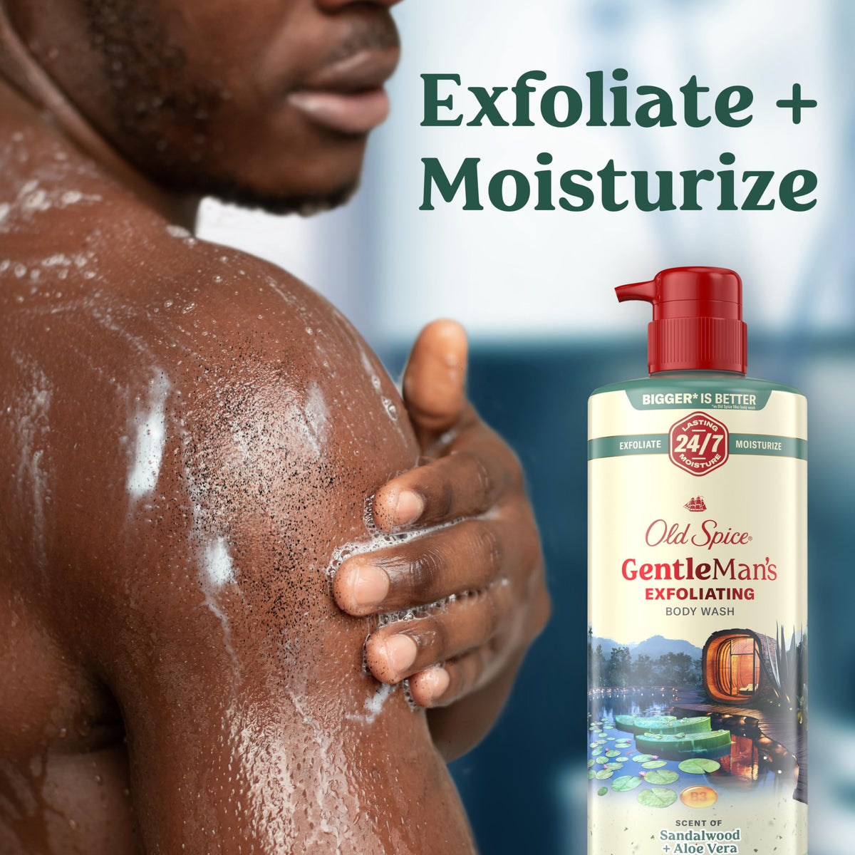 Old Spice GentleMan's close-up of exfoliating beads demonstrating gentle buffing benefit