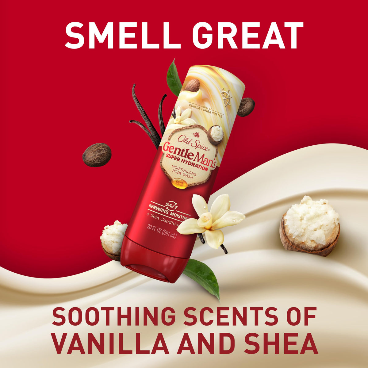 Ingredient label on Old Spice bottle showing Vitamin B3 and conditioners