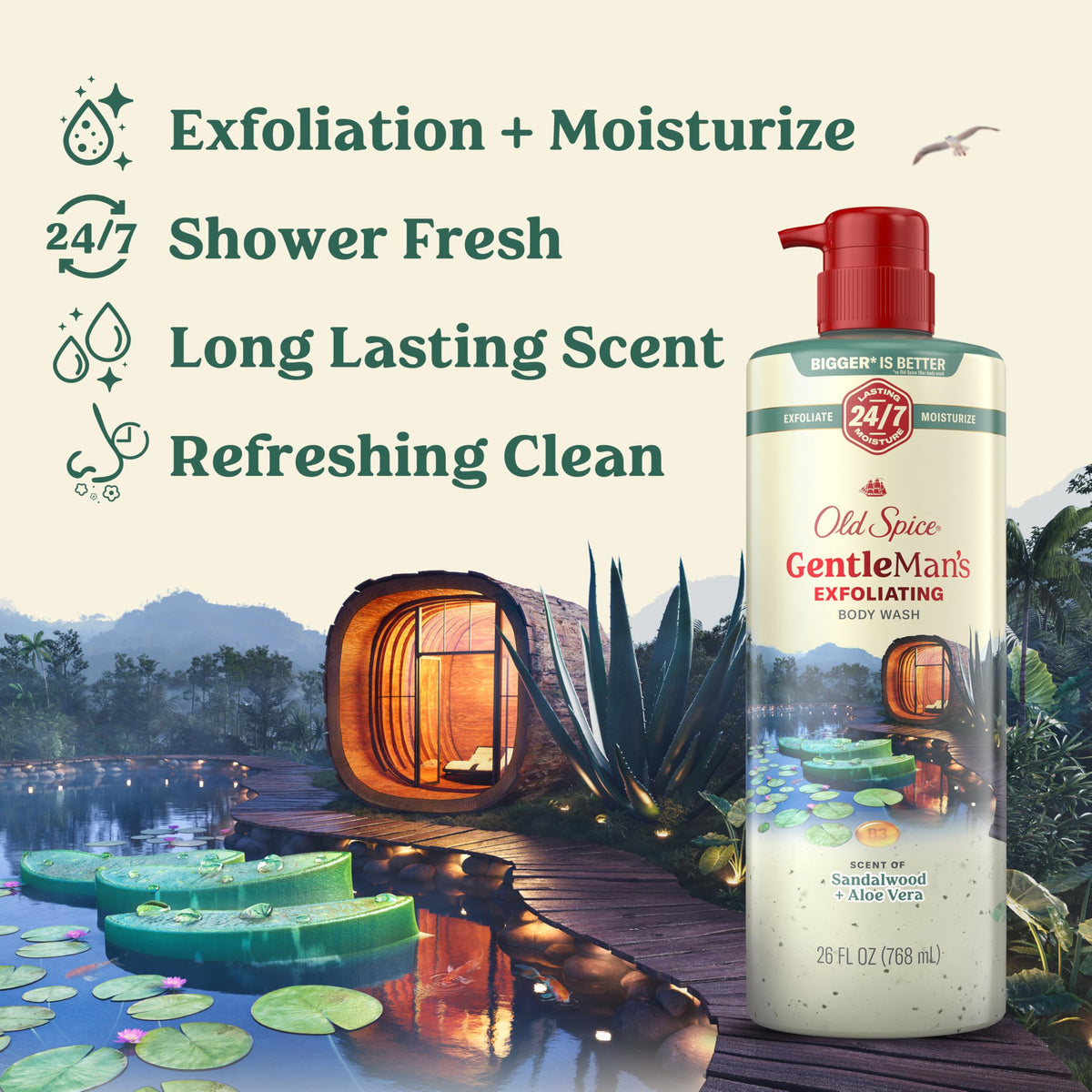 Old Spice GentleMan's pump dispensing creamy wash texture that moisturizes the skin