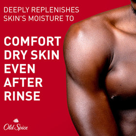 Old Spice 20 oz bottle next to a hand for size and portability