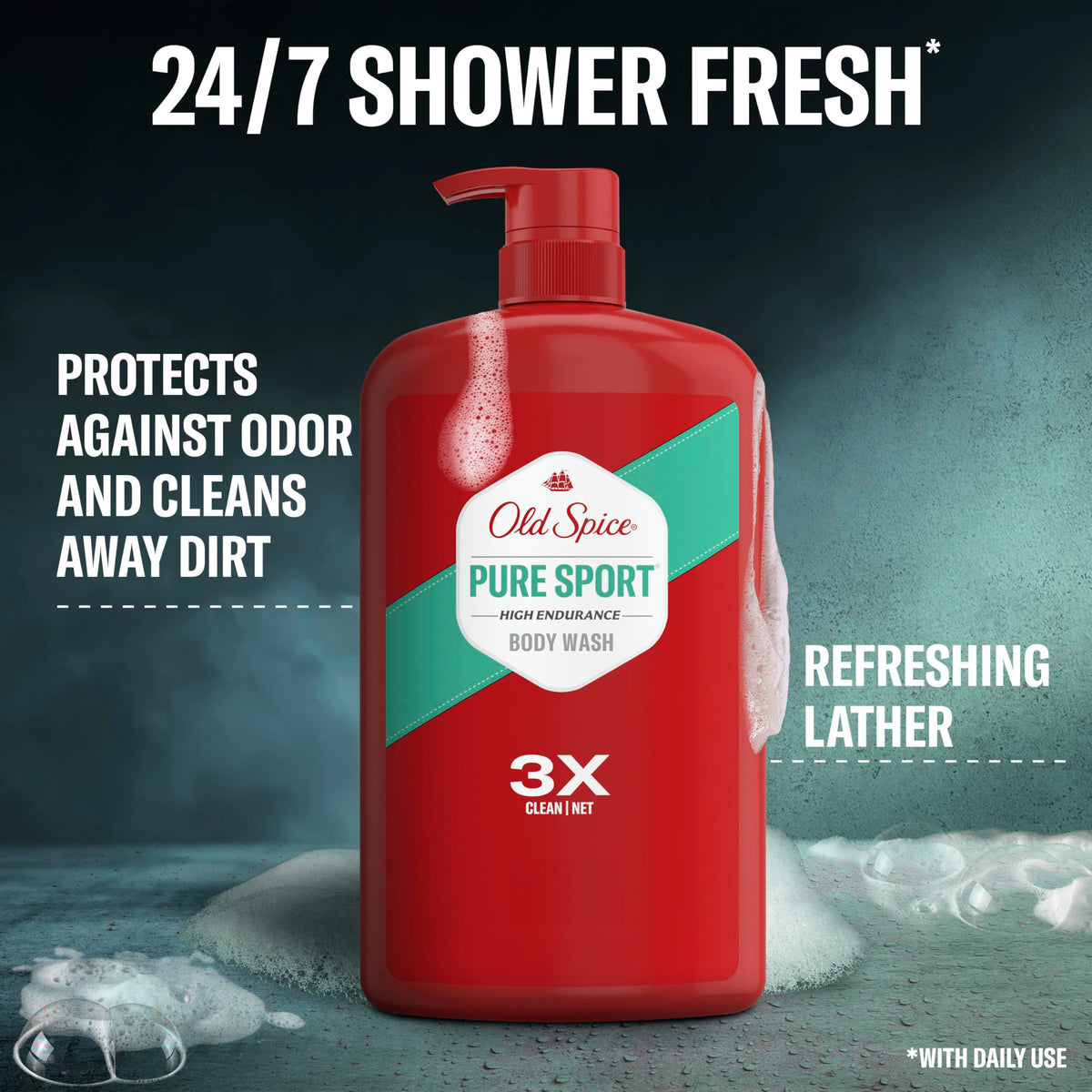 Old Spice label close-up highlighting scent and endurance benefits