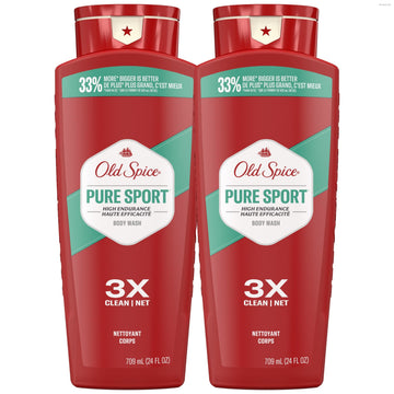 Old Spice front packaging showing Pure Sport scent and durable bottle benefit