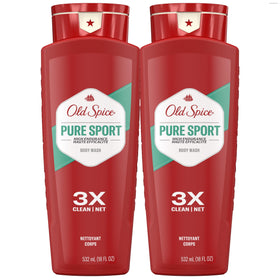 Old Spice bottle front packaging showing Pure Sport and long-lasting scent benefits