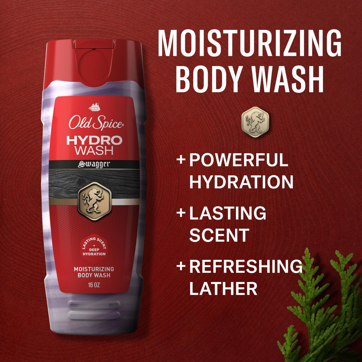 Old Spice Hydro Wash back label displaying ingredients and directions for confident use