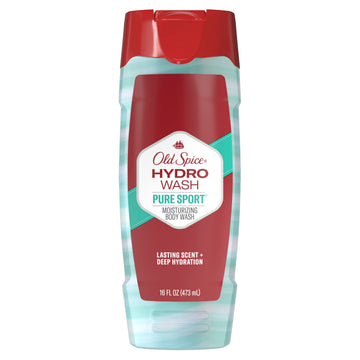 Old Spice Hydro Wash front bottle showing Pure Sport Plus scent and benefits
